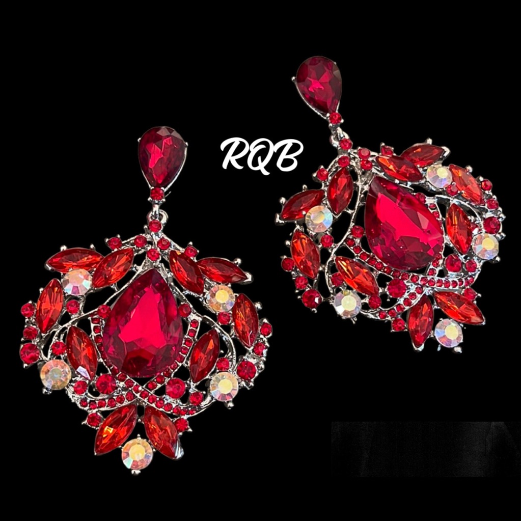 Red Crystal Chunky Style Pageant Earrings 75$